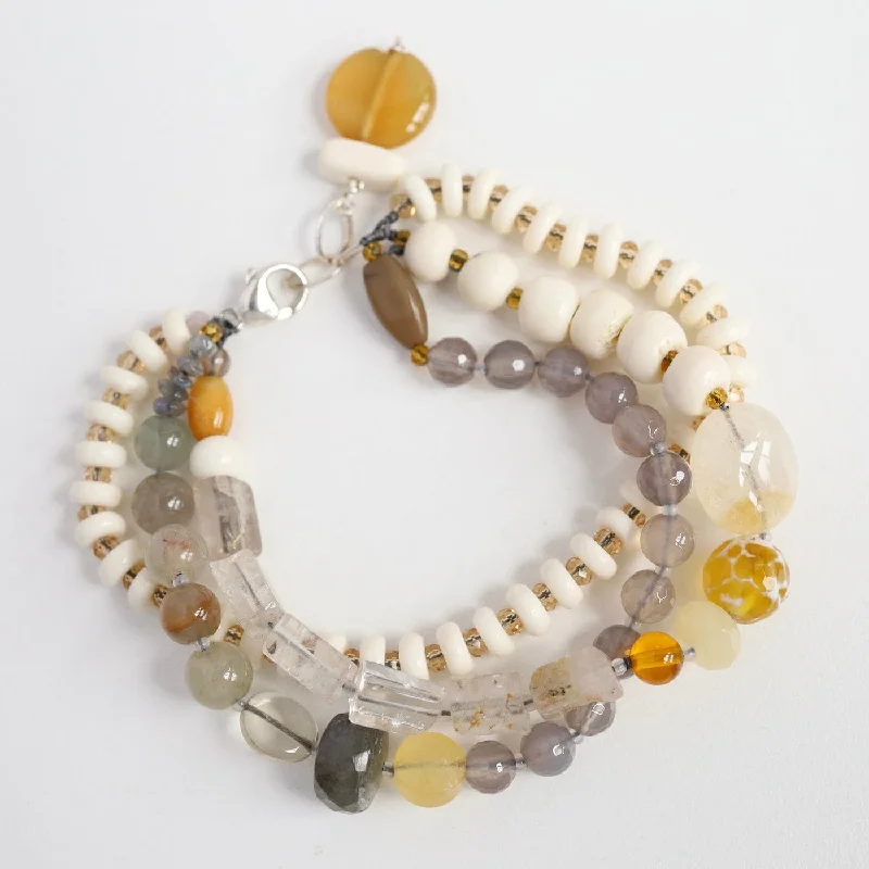 Triple Strand Bone & Labradorite Mix Bracelet