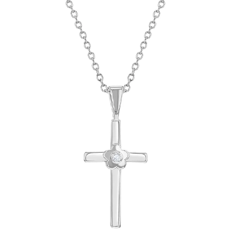 Flower CZ Cross Girls Necklace